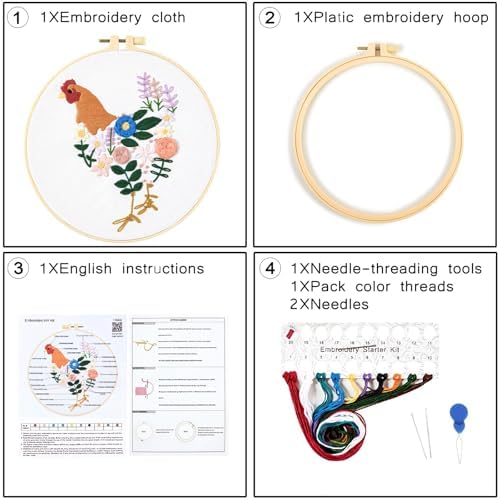Crafmanoe Hand Embroidery Kits for Beginners Adults, Floral Stamped Cross Stitch Kits for Beginners Adults, Funny Embroidery Set Needlepoint Starter Kits, Embroidery Hoops, Fabric and Video Tutorial