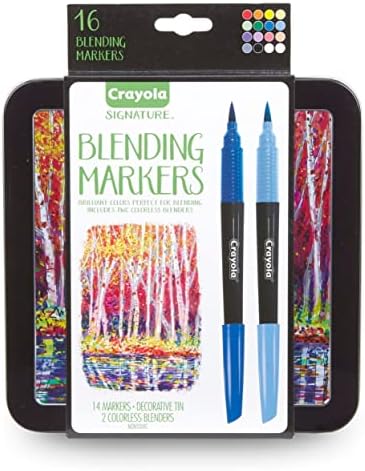 Crayola Blending Marker Kit with Decorative Case, 14 Vibrant Colors & 2 Colorless Blending Markers