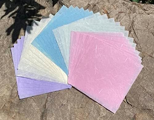 Natural Fiber Mulberry Paper Sheets 6 x 6 Inches, 50 PCS Handmade Craft Paper for Origami, Scrapbooking, Card Making, DIY Decoration, Mixed Media Art (Pastel Color, 6x6 Inch)