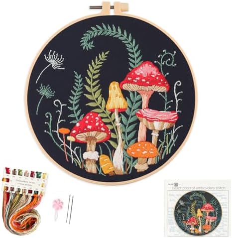 Silentsea Mushroom Embroidery Kit, Beginner Embroidery kit for Adults, Needlepoint Set Funny (Mushroom)