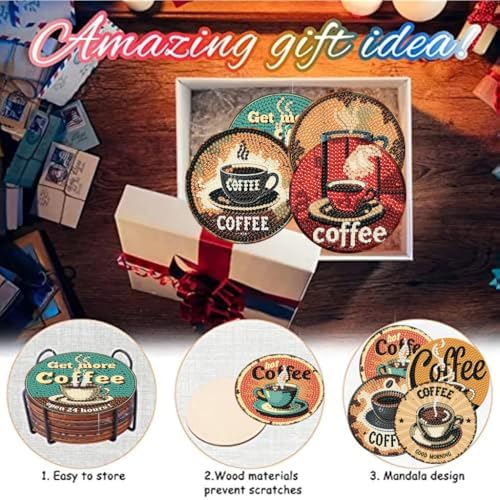 8 Pack Diamond Art Coasters,Coffee Retro Diamond Painting Coasters Kits