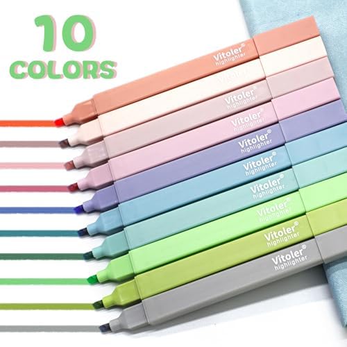 Vitoler Bible Highlighters,Aesthetic No Bleed Bible, Soft Chisel Tip,10Pcs | Assorted Color,Cute Pastel,high quality for bible study,books,journal,writing,school office