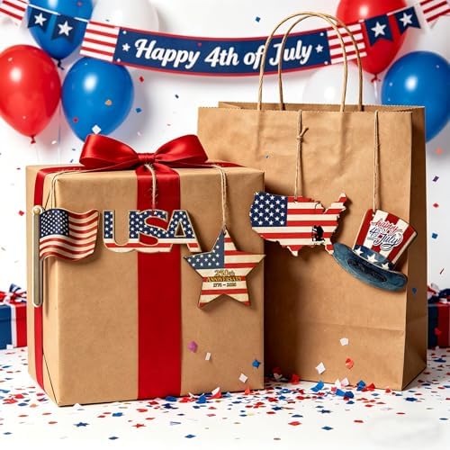 30Pcs Patriotic July of 4th Independence Day Unfinished Wooden Gift Ornaments DIY Craft Activity Paintable Blank Cutouts Hanging Wood Slices for Memorial Day Classroom Art Crafts Party Supplies
