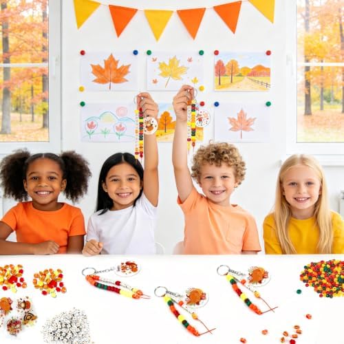 24 Set Fall Thanksgiving Crafts Kits, Fall DIY Keychain Crafts Bulk Set