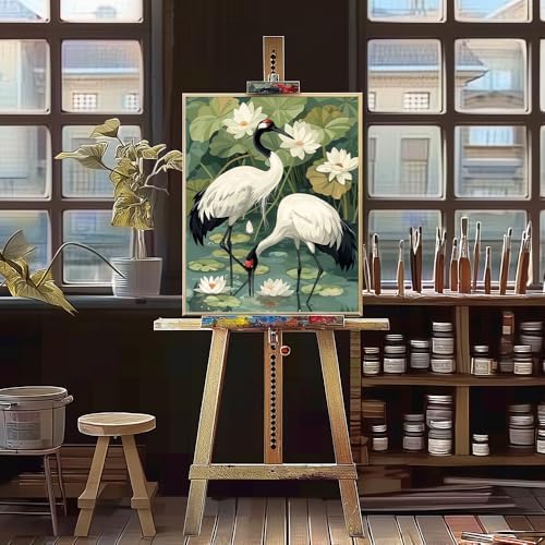 Natuyalo Paint by Numbers for Adults - Adult Paint by Number Kits Painting on Canvas Crane in Pond Painting by Numbers for Beginners, DIY Art Craft Kits for Adults (16x20 Inch)