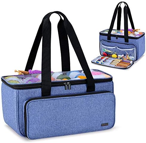 Yarwo Crochet Bag Knitting Organizer, Yarn Storage Tote with Multi-Pockets