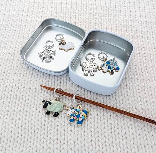 Pretty Warm Designs Sheep Stitch Markers & Storage Tin, Snag Free Set of 6