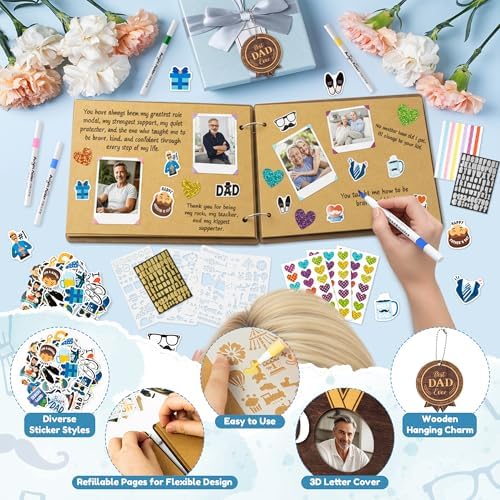 CY2SIDE Best Dad Ever Album Scrapbook - Father’s Day Wooden Scrapbook Craft Kit, DIY Photo Memories Book with 30 Pages Birthday Gift for Father’s Day, DIY Handmade Scrapbook Gift for Dad Grandpa