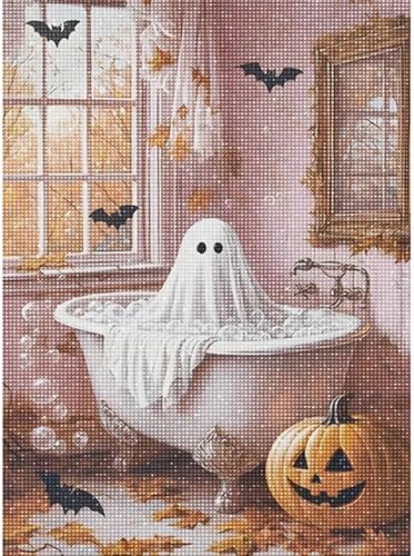 AIBOERL Diamond Art Kits for Adults，Halloween Diamond Painting Wall Decor | Round Drill Bathroom Ghost Diamond Painting for Beginners DIY Rhinestone 5D Diamond dots(Gemstone Craft)Wall Art Gift 12x16IN