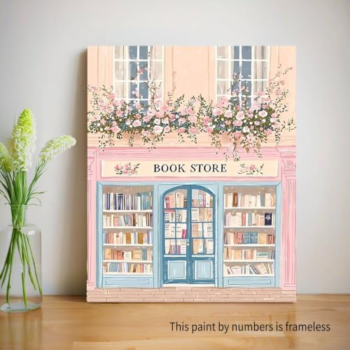 bleihum Pink Bookstore Adult Paint by Number Kits on Canvas 16x20inch