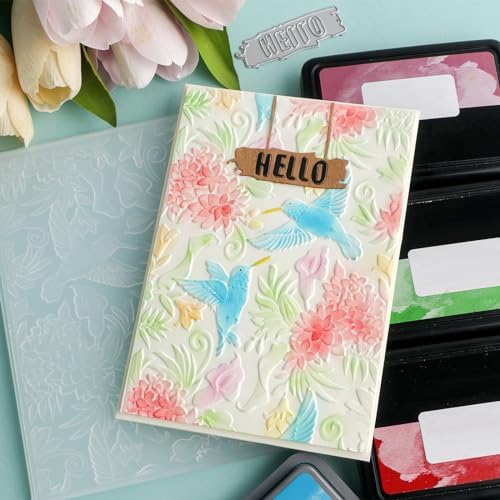 3D Embossing Folder for Card Making Hummingbird and Flowers Plastic Embossing Folder for DIY Scrapbooking Bird Floral Background Template for Paper Crafting Handmade Crafts Arts Supplies Scrapbook Dec