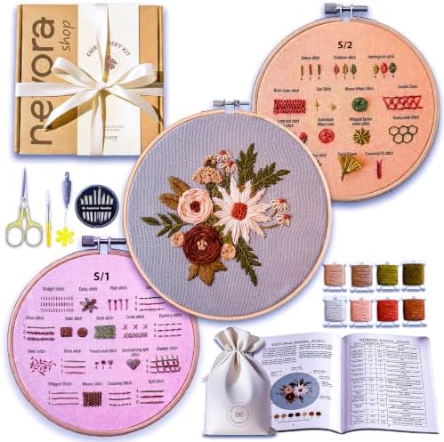 nevora shop Beginner Embroidery Kit for Adults with 3 Hoop