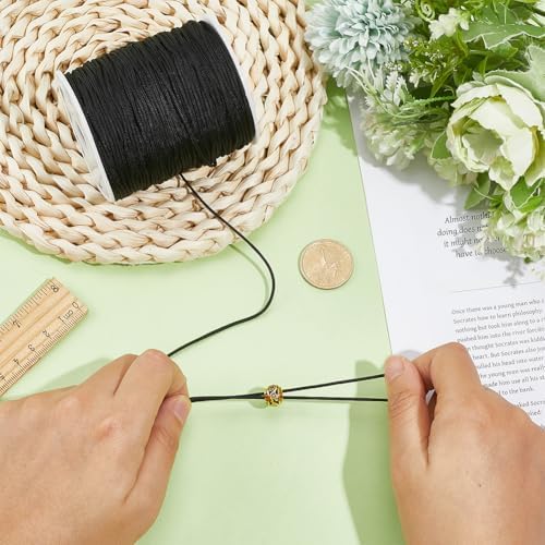 PH PandaHall 110 Yards 1.5mm Black Nylon Cord Wind Chime Cord Replacement Lift Shade Blind String for Windows Roman Rollers Repair Gardening Plant Waist Beading String for Bracelet Lanyard