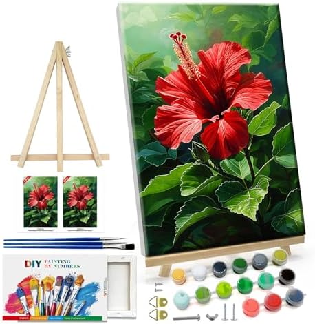 ATDMS Paint by Numbers kit for Adults with Frame Flowers Paint by Numbers with Easel DIY Adult Paint by Number Kits on Canvas Oil Painting Kits for Gift Home Wall Decor 8x12 Inch