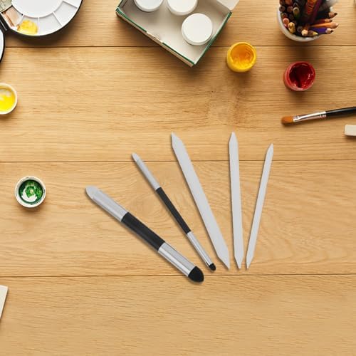 Garneck 5pcs Double-Headed Sketch Blender Pen Set with Sponge and Paper Stumps for Smooth Transitions and Precise Control, Sturdy Plastic and Aluminum Tools for Artists and Students