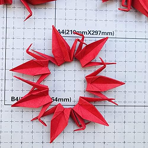 150Pcs 7cm Premade Red Origami Paper Cranes Folded Origami Birds DIY Hanging Paper Garlands for Wedding Party Decorations Birthday Bday Bridal Shower Backdrop Décor Peace Dove Good Luck (Red, 7CM)