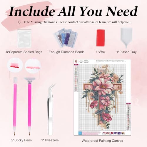 Yezavesu Cross Flower Diamond Art Kits for Adults Beginners 12x16 Inch | Religious Diamond Painting, DIY 5D Full Round Drill Gem Art, Stress Relief Craft Kits, Home Wall Decor Gift
