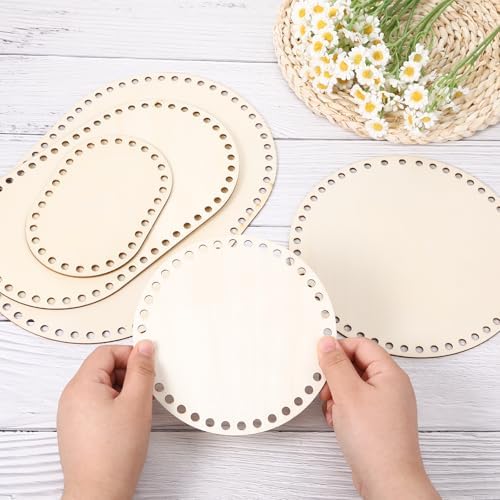5Pcs Wooden Basket Bottom 5 Size Oval Circle Blank Crochet Basket Wood Base
