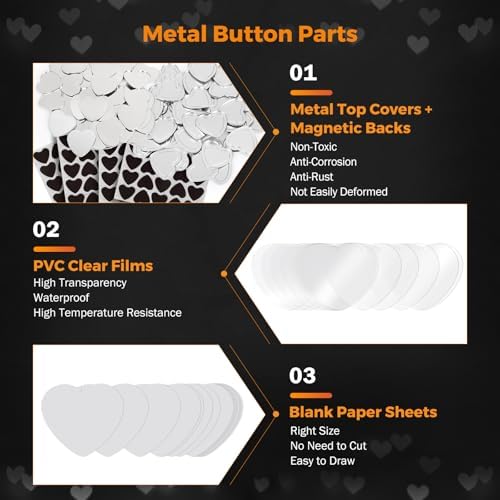 BEAMNOVA 100 Sets of Heart-Shaped Metal Button Maker Magnet Supplies