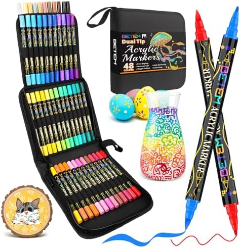 Betem 48 Colors Paint Markers for Glass, Dual Tip Acrylic Paint Pens