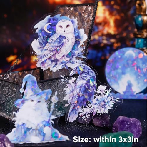 60 Pcs Holographic Fantasy Stickers for Scrapbooking, Journaling
