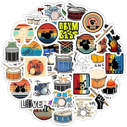 Drum Stickers for Water Bottle and Laptop - Drum Party Supplies & Decorations, Waterproof Vinyl Decals, Music and Instrument Stickers, Gifts for Women & Men