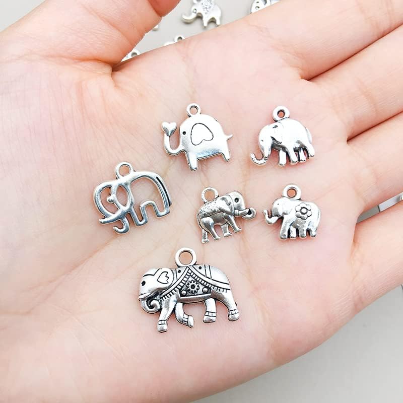 WOCRAFT 120pcs Antique Silver Elephant Charm for Jewelry Making Alloy Charms for DIY Crafts (SN036)