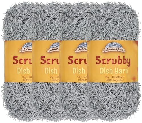 JubileeYarn Scrubby Dish Yarn - 50g/Skein Dishcloth Polyester - Blushed Grey - 4 Skeins