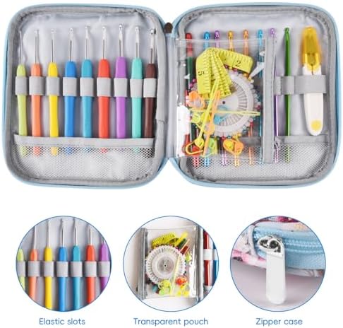 Crochet Hook Case,Portable Zipper Storage Organizer Bag for Crochet Hooks, Knitting Needles, Project & Sewing Supplies, Lightweight,Easy to Hold (No Accessories Included).Blue Summer Flower