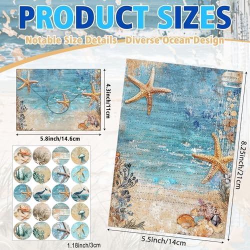 TaoBary 160 Pcs Ocean Stationery Paper and Envelopes Set, 5.5 x 8.25''