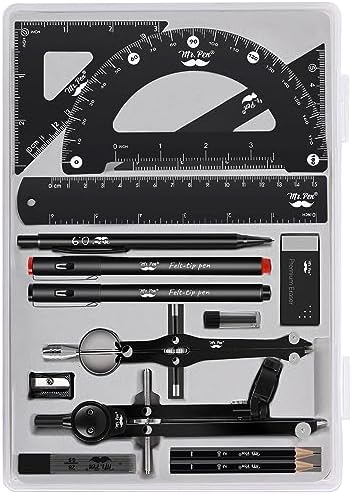 Mr. Pen- Professional Geometry Set, 15 pcs, Drafting Tools with Protractor | Compass, Metal Ruler, Triangles, Pens & Pencils, Complete Geometry & Drafting Kit for Architects, Engineers & Students