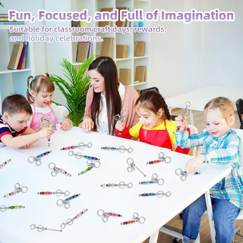 28 Pcs Beadable Keychain Bars - Keychain Making Kit Bulk - Metal Beaded Keychains for Crafting - Diy Key Chain Supplies - Blank Keychains Bars for Beads - Beadable Items (Silver)