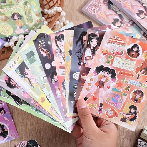 Girl's Japanese Retro Sticker Book, Anime Showa Girl Theme - 650+ Cute Old Showa Style Comics Stickers, for DIY Scrapbooking Journaling Handbook Decoration