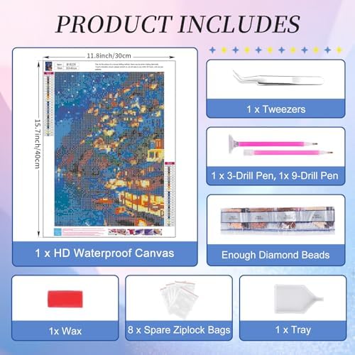 Diamond Art Kits for Adults, Village Diamond Painting Kit, 12 x 16 Inch