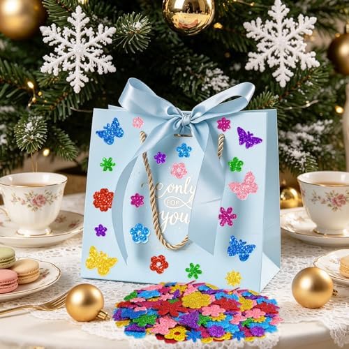512 PCS Glitter Foam Stickers,Foam Flower&Butterfly Shapes Stickers,8Colors