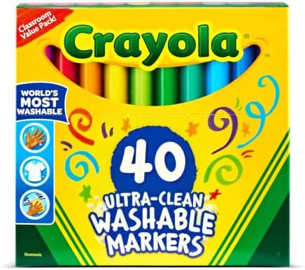 Crayola Ultra Clean Washable Markers (40ct), Teacher School Supplies for Kids, Broad Line Colored Markers, Art Marker Set, Ages 3+