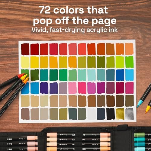ARTISTRO Acrylic Paint Markers, Dual-Tip Paint Pens, Black 72 Pack | Brush & Fine Precision Tips, Painting & Calligraphy, Multisurface for Fabric, Rock, Glass Painting, Wood, DIY, Craft, Canvas