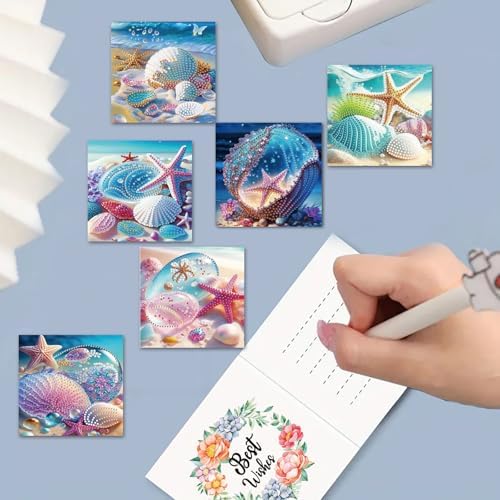 LSQFS 6 Pack Ocean Diamond Art Greeting Cards for Adults,5.9x5.9in