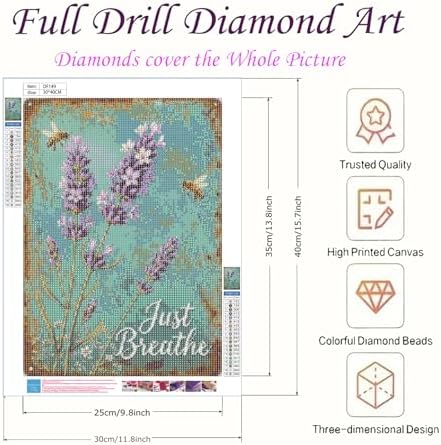 Lavender 5D Diamond Art Kits for Adults, Just Breathe Round Full Drill Flower Diamond Painting for Beginners, DIY Gem Art for Home Wall Decor, Stress Relief Crafts, Include Tools, 12x16 Inch