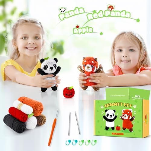 2PCS Pandas Crochet Kit for Beginners Animal Crochet Starter Kit for Adults