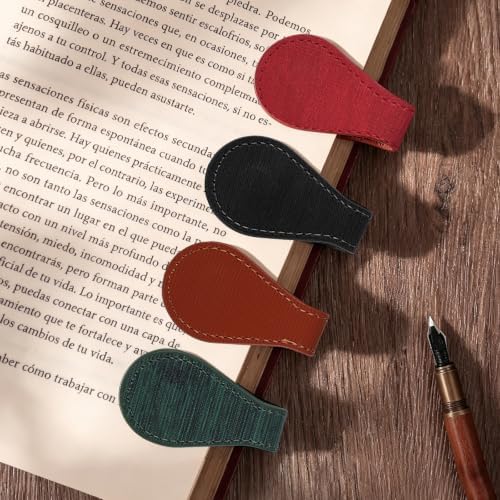 4Pcs Magnetic Leather Bookmark PU Leather Page Marker for Books Planner Journal Bible Reader Gift Reading Accessory