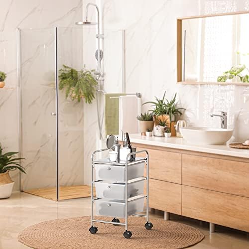 Simple Houseware 3 Drawers Rolling Utility Cart Art Craft Organizer, Chrome