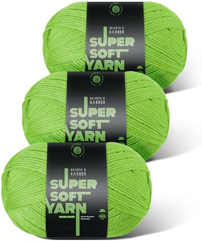 Acrylic Yarn for Crocheting & Knitting – Soft Crochet Yarn for Crocheting, 3 Pack of 370 Yards, Perfect for Crafts & Amigurumi, Medium Worsted Weight 4, Grass Green