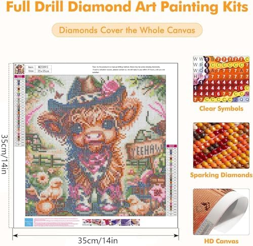 Axquilon Aquilon Highland Cow Diamond Art Kits for Adults 14x14 inch