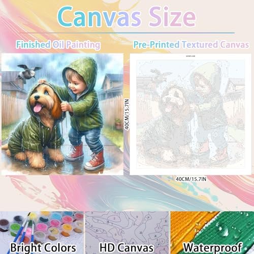 WULINHUAFA Dog and Boy Paint by Numbers Adults Beginner 16x16 Inch | Dog Adult Paint by Number Kits, DIY Acrylic Oil Easy Painting by Numbers for Gifts Home Wall Decor Without Frame