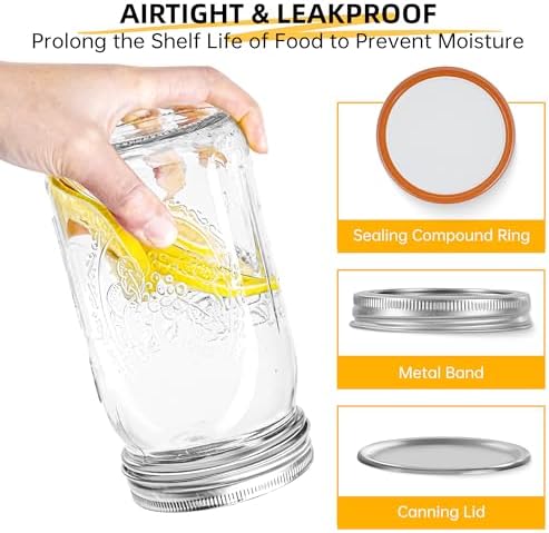Miuyhji 32 oz Wide Mouth Glass Mason Jars with Lids, 4 Pack for Canning