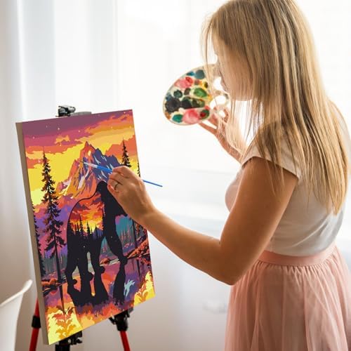 Paint by Numbers Kit for Adults, Sunset Bear Number Painting, 16 x 16 Inch | DIY Adult Paint by Number Kit on Canvas for Beginners, without Frame, Wildlife Wall Decor, Stress Relief Craft Gift