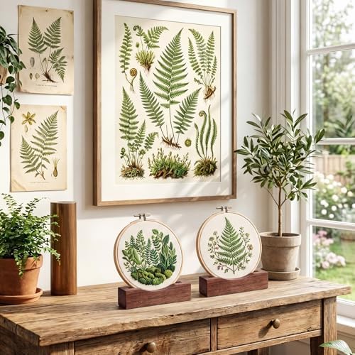 Chunful 6 Pcs Embroidery Hoop Display Stand Wooden Embroidery Frames Holder 2 Tier Groove Cross Stitch Hoop Stand Base Accessories for Display Home Exhibition (5.31" X 1.3" X 1.5",Walnut Color)