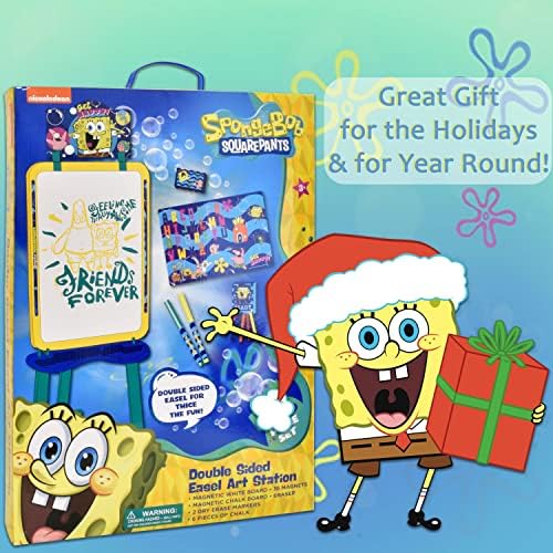 Spongebob Kids Art Easel, Standing Magnetic Whiteboard and Chalkboard, Drawing Accessories