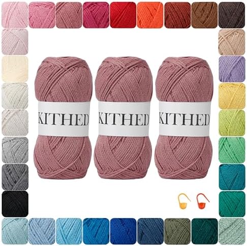 Cotton Chainette Yarn,4 Medium (Worsted)-10oz,3 Pack,Knitting Yarn for Beginners,Thicker for Crocheting and Knitting (31 Orchid Pink)